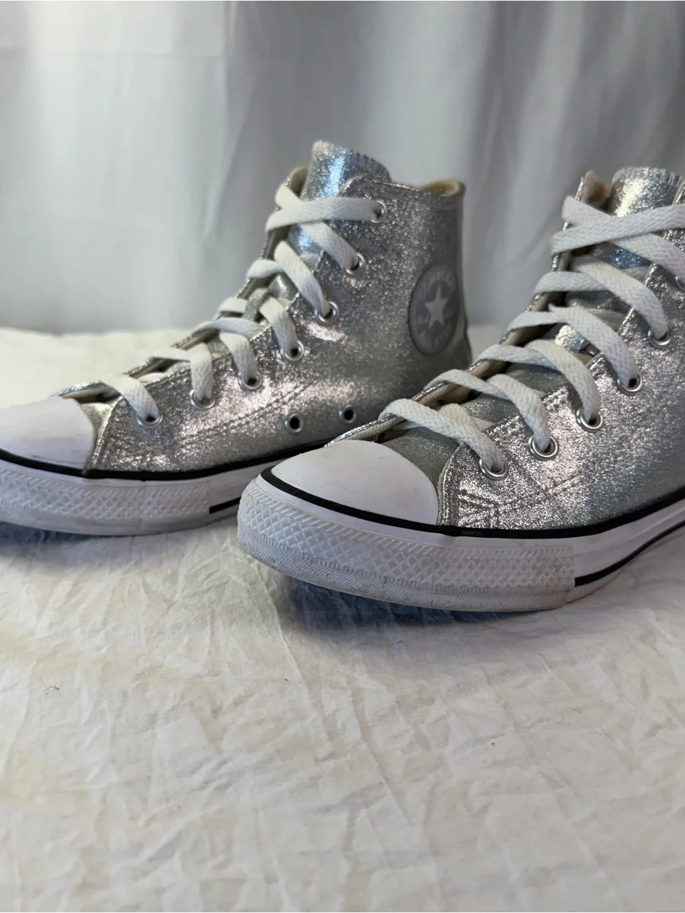Converse Silver Glitter Coated Kids sz3 High-Top Chuck All Star Sneakers